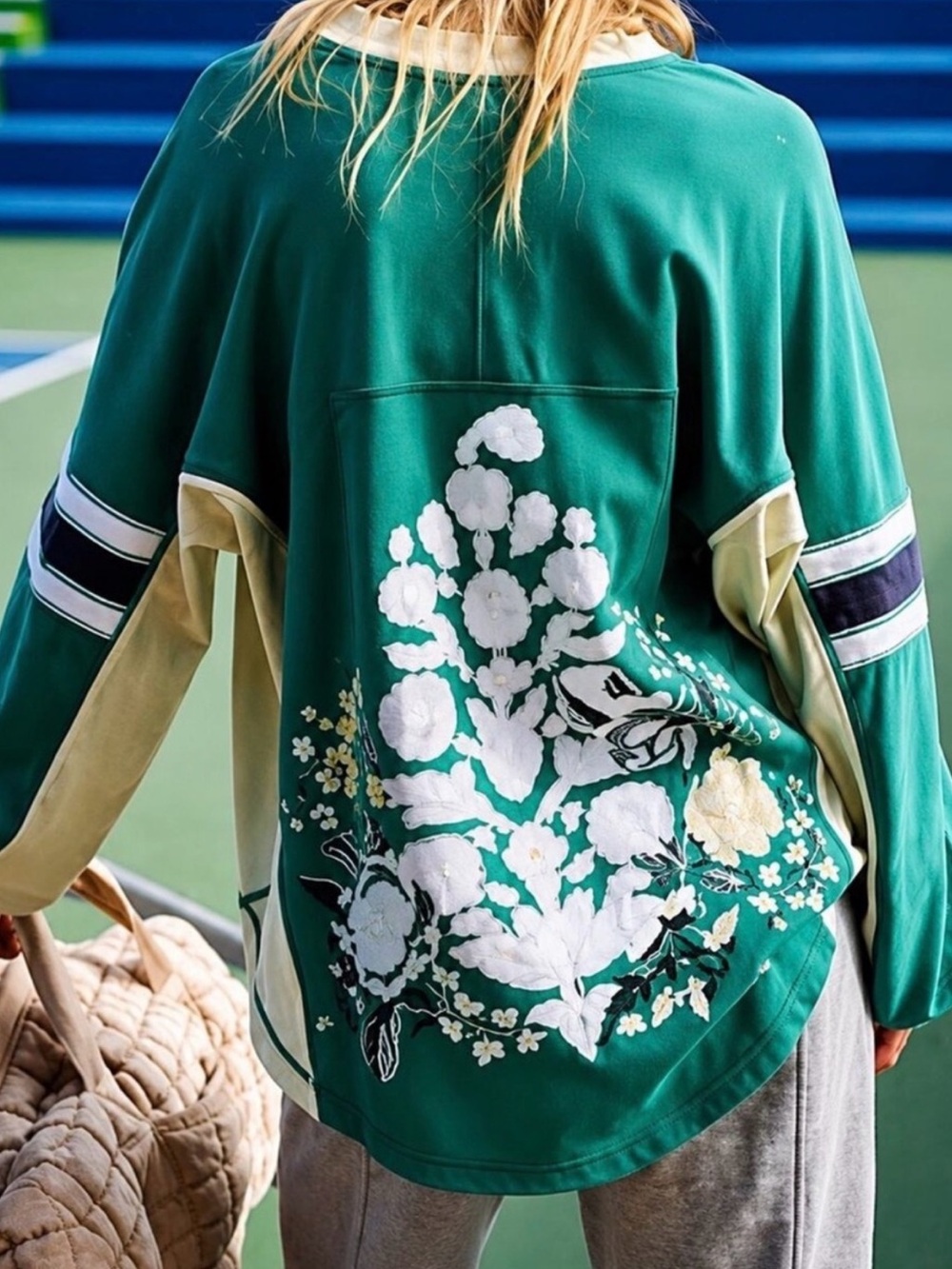 RARE Free People FP Movement Rugby Ready Logo Layer Green Glow Combo